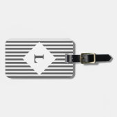 黒パーソナライズされた白のストライプ荷札 ラゲッジタグ (正面横)