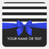 黒パーソナライズされた白のフェスティバルストライプブルーボウ スクエアシール (正面)