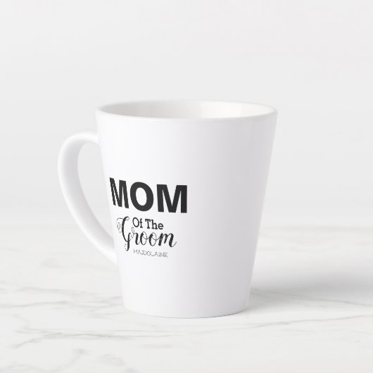 黒パーソナライズされた白の新郎の母親 カフェラテマグ (左アングル)