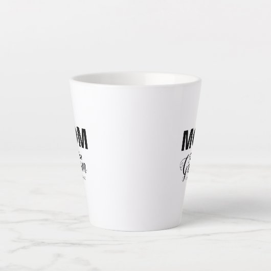 黒パーソナライズされた白の新郎の母親 カフェラテマグ (正面)