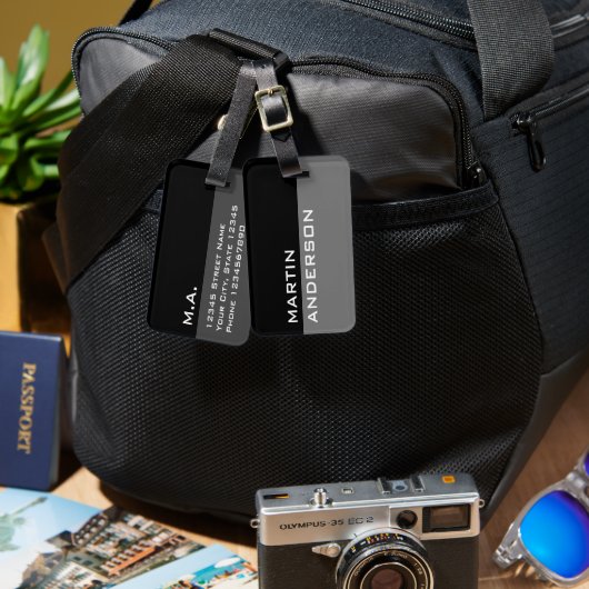 黒パーソナライズされた白の旅行荷物タグ ラゲッジタグ (正面&裏面)