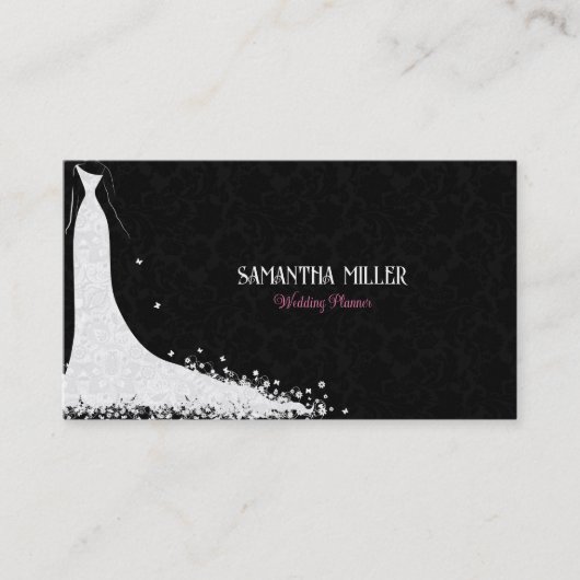 黒パーソナライズされた白の結婚ドレス 名刺 (正面)