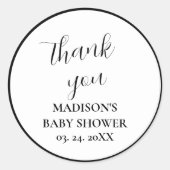 黒パーソナライズされた白の赤ちゃんシャワー ラウンドシール (正面)