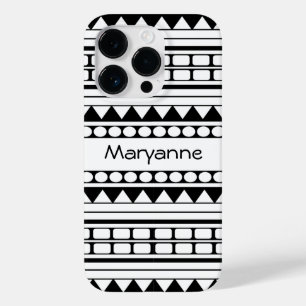 黒パーソナライズされた白の部族スタイルパターン Case-Mate iPhone 14 PROケース