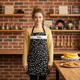 黒パーソナライズされた白の音楽 エプロン