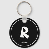 黒パーソナライズされた白イニシャルモノガム名 キーホルダー (裏面)