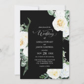 黒パーソナライズされた白エレガントバラ結婚ズ 招待状 (正面)