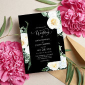 黒パーソナライズされた白エレガントバラ結婚ズ 招待状