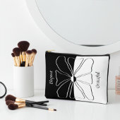 黒パーソナライズされた白エレガントフローラアート アクセサリーポーチ