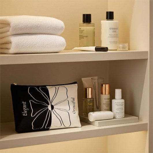 黒パーソナライズされた白エレガントフローラアート アクセサリーポーチ