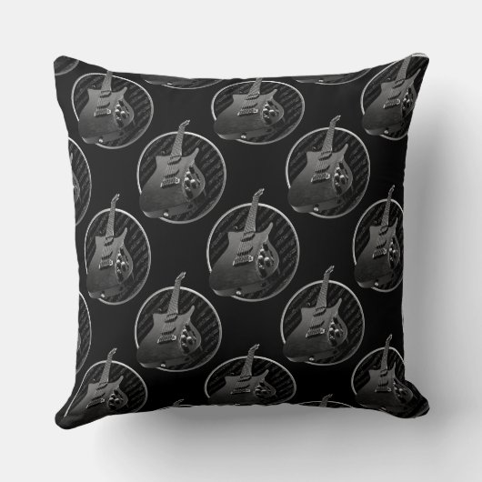 黒パーソナライズされた白エレキギター枕 クッション (裏面)