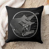 黒パーソナライズされた白エレキギター クッション (ブランケット)