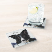 黒パーソナライズされた白コリ縁どー ガラスコースター (アングル)