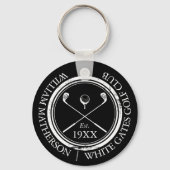 黒パーソナライズされた白ゴルフクラブ名 キーホルダー (正面)