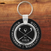黒パーソナライズされた白ゴルフクラブ名 キーホルダー (正面)
