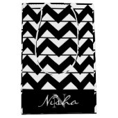 黒パーソナライズされた白シェブロンストライプ ミディアムペーパーバッグ (正面)