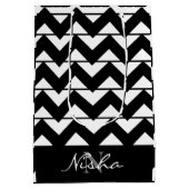 黒パーソナライズされた白シェブロンストライプ ミディアムペーパーバッグ (裏面)
