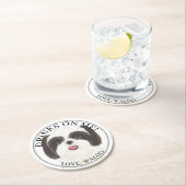 黒パーソナライズされた白シーズー（犬）ズドッグ結婚ズ ラウンドペーパーコースター (インサイチュ)