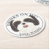 黒パーソナライズされた白シーズー（犬）ズドッグ結婚ズ ラウンドペーパーコースター (アングル)