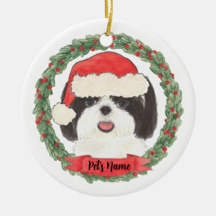 黒パーソナライズされた白シーズー（犬）Tzu セラミックオーナメント