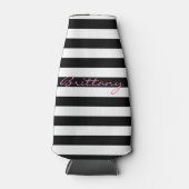 黒パーソナライズされた白ストライプのボトルクール ボトルクーラー (正面)