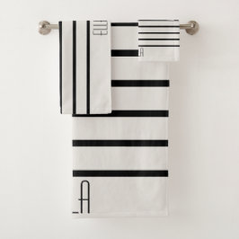 黒パーソナライズされた白ストライプの バスタオルセット