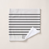 黒パーソナライズされた白ストライプの バスタオルセット (ウォッシュタオル)