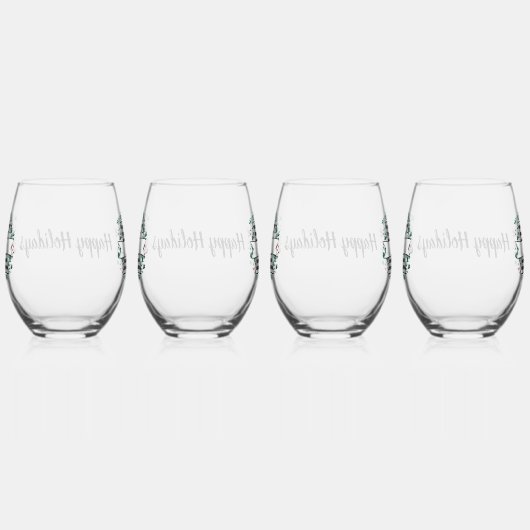 黒パーソナライズされた白バッファロー・プレイド(K) ステムなしワイングラス (右)