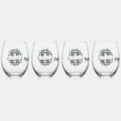 黒パーソナライズされた白バッファロー・プレイド(R) ステムなしワイングラス (正面)