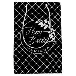 黒パーソナライズされた白パターン誕生日 ミディアムペーパーバッグ