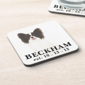 黒パーソナライズされた白パピヨン犬 コースター (左側)