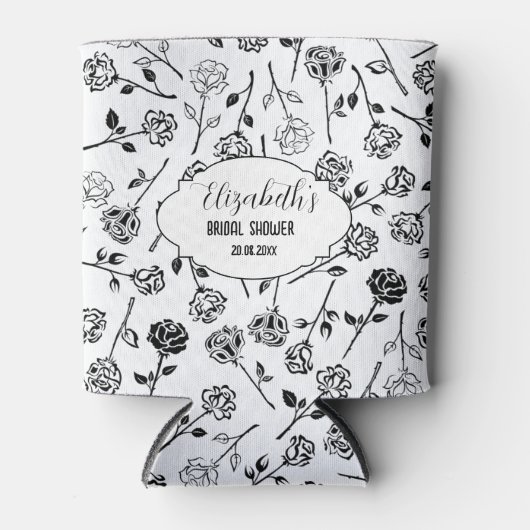 黒パーソナライズされた白フローラブライダルシューウェ 缶クーラー (正面)