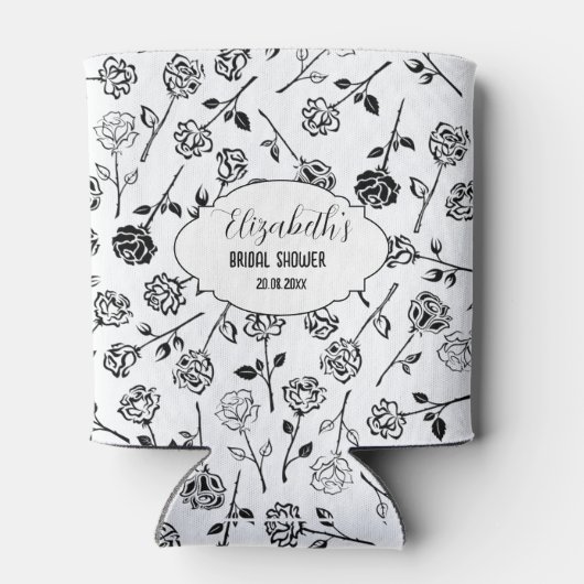 黒パーソナライズされた白フローラブライダルシューウェ 缶クーラー (裏面)