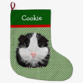 黒パーソナライズされた白モルモット ラージクリスマスストッキング (正面)