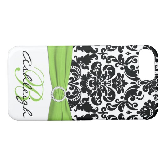 黒パーソナライズされた白ライムダマスクiPhone 7 Case-Mate iPhoneケース (裏面(横))