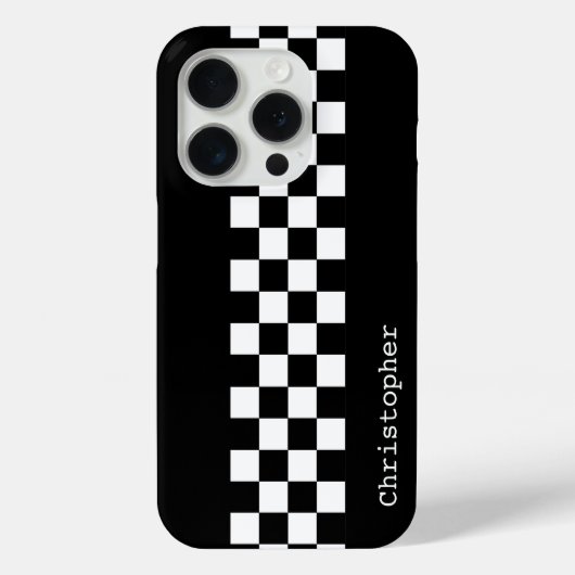 黒パーソナライズされた白レーシングチェック Case-Mate iPhoneケース (裏面)