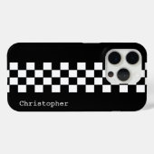 黒パーソナライズされた白レーシングチェック Case-Mate iPhoneケース (裏面 (横))