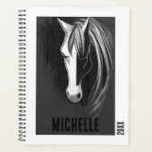 黒パーソナライズされた白抽象芸術馬 プランナー手帳 (正面)