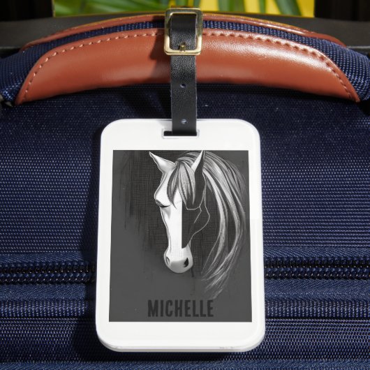黒パーソナライズされた白抽象芸術馬 ラゲッジタグ (正面インサイチュ2)