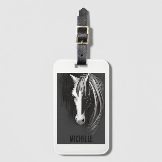 黒パーソナライズされた白抽象芸術馬 ラゲッジタグ (正面縦)
