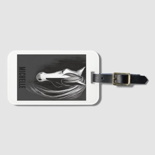 黒パーソナライズされた白抽象芸術馬 ラゲッジタグ (正面横)