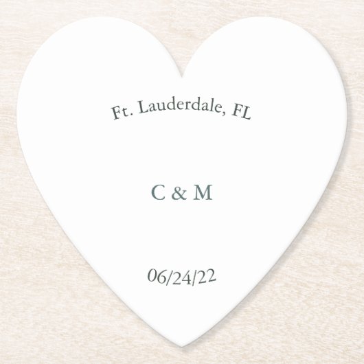 黒パーソナライズされた白紙ハートコースター ペーパーコースター (正面)
