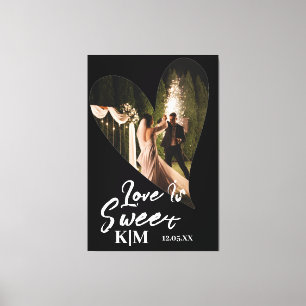 黒パーソナライズされた白結婚の キャンバスプリント