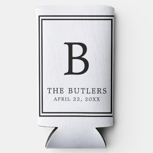 黒パーソナライズされた白結婚クーラーボックス スリム缶クーラー (正面)