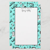 黒パーソナライズされた白50番スタイルレトロ 便箋 (正面/裏面)