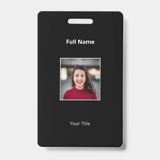 黒パーソナライズされた社員バッジ写真と文字 バッジ (正面)