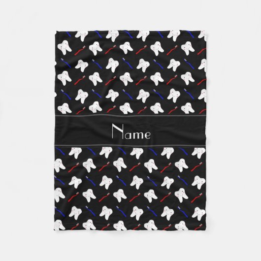 黒パーソナライズされた筆と歯のパターンの名前 フリースブランケット (正面)