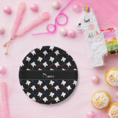 黒パーソナライズされた筆と歯のパターンの名前 ペーパープレート (パーティー)