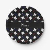 黒パーソナライズされた筆と歯のパターンの名前 ペーパープレート (正面)