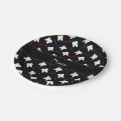 黒パーソナライズされた筆と歯のパターンの名前 ペーパープレート (アングル)